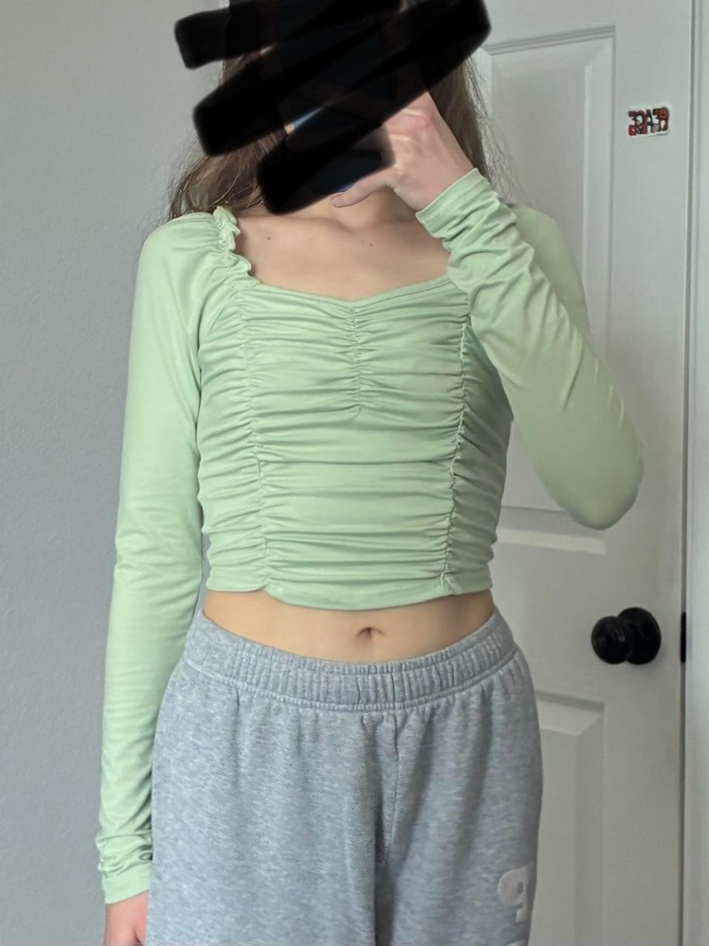 SHEIN light green ruched ruffled crop top